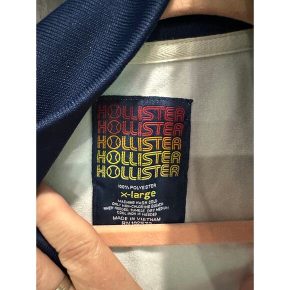 Hollister Vintage Y2K Men’s Zip Up White And Navy Blue 1922 Zip Up Track Jacket - Picture 7 of 8